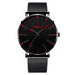 Reloj ultrafino de cuarzo simple y elegante con correa de malla de acero inoxidable.