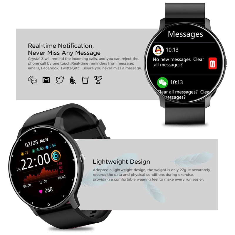 Reloj inteligente, smart watch con pantalla completamente táctil, reloj deportivo para Fitness resistente al agua, Bluetooth para Android IOS