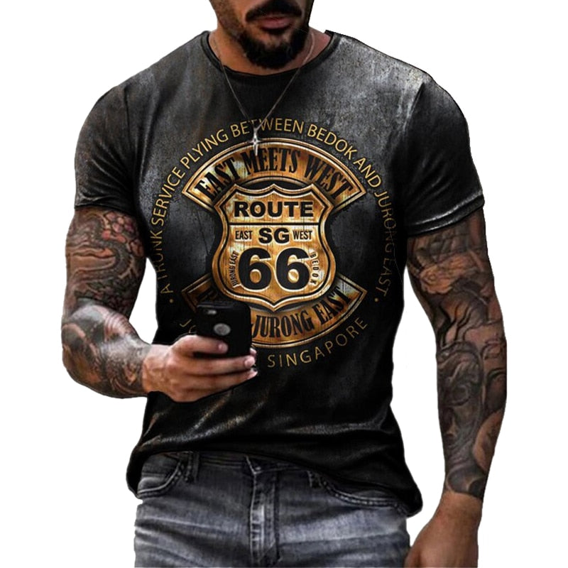 Camisetas para hombres Ropa de Manga corta, Moda America Route 66.