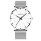 Reloj ultrafino de cuarzo simple y elegante con correa de malla de acero inoxidable.