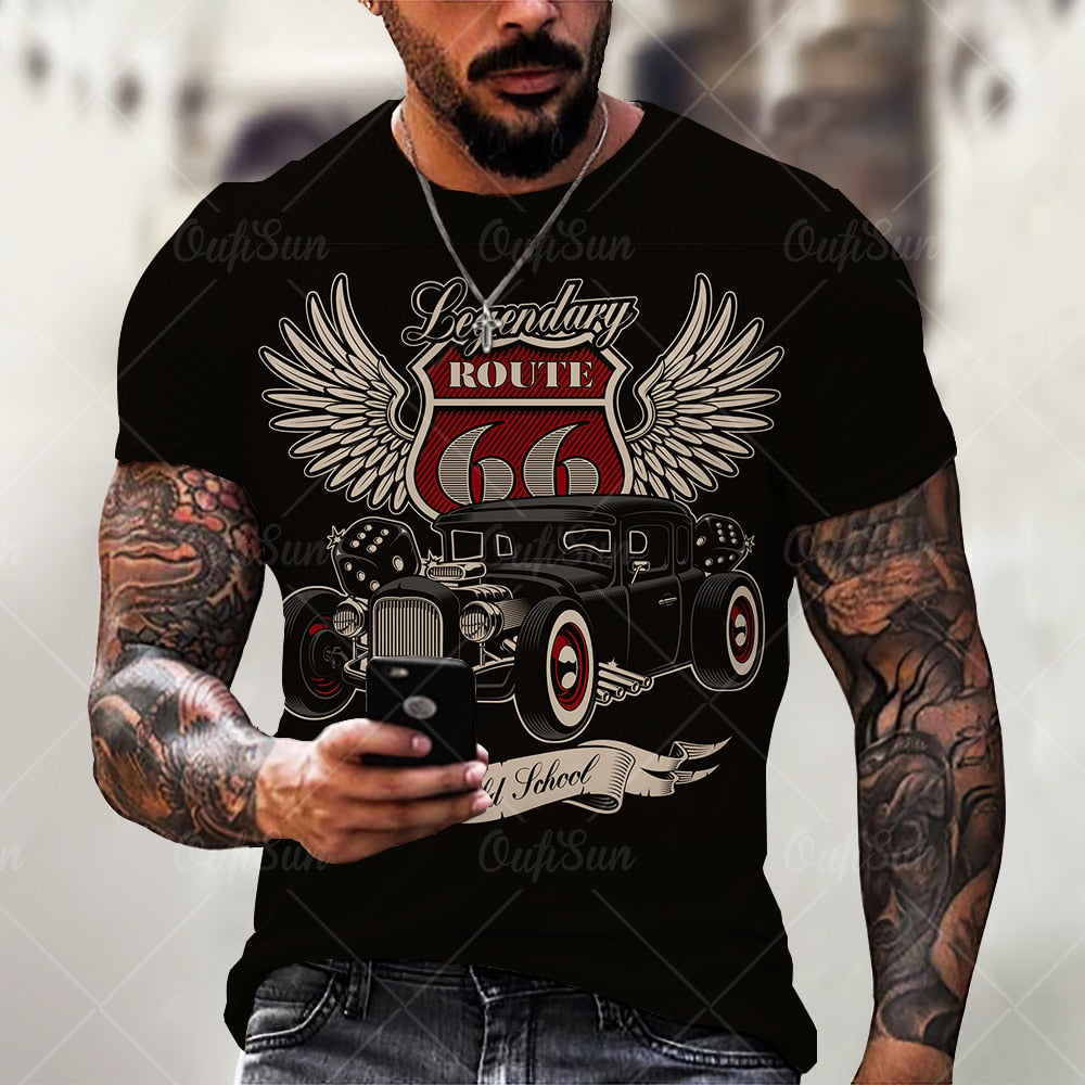 Camisetas para hombres Ropa de Manga corta, Moda America Route 66.