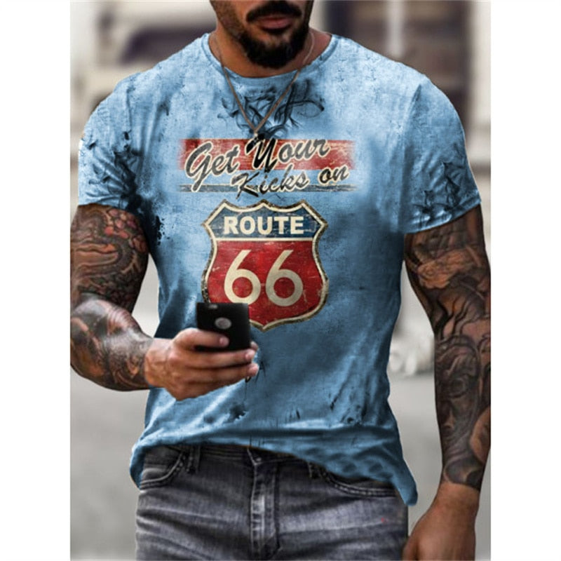 Camisetas para hombres Ropa de Manga corta, Moda America Route 66.