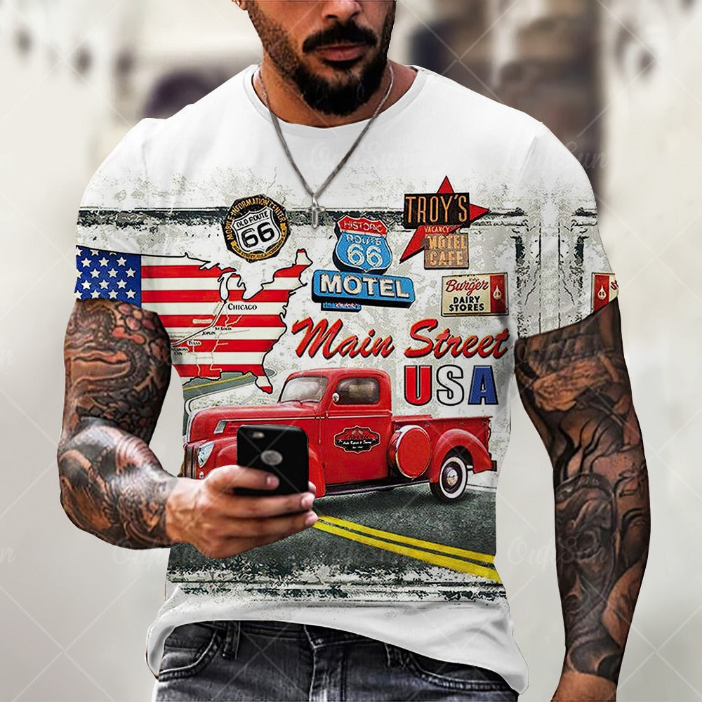 Camisetas para hombres Ropa de Manga corta, Moda America Route 66.