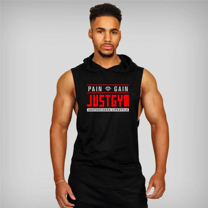 Ropa para entrenamiento en gimnasio, camiseta sin mangas con capucha para hombre.