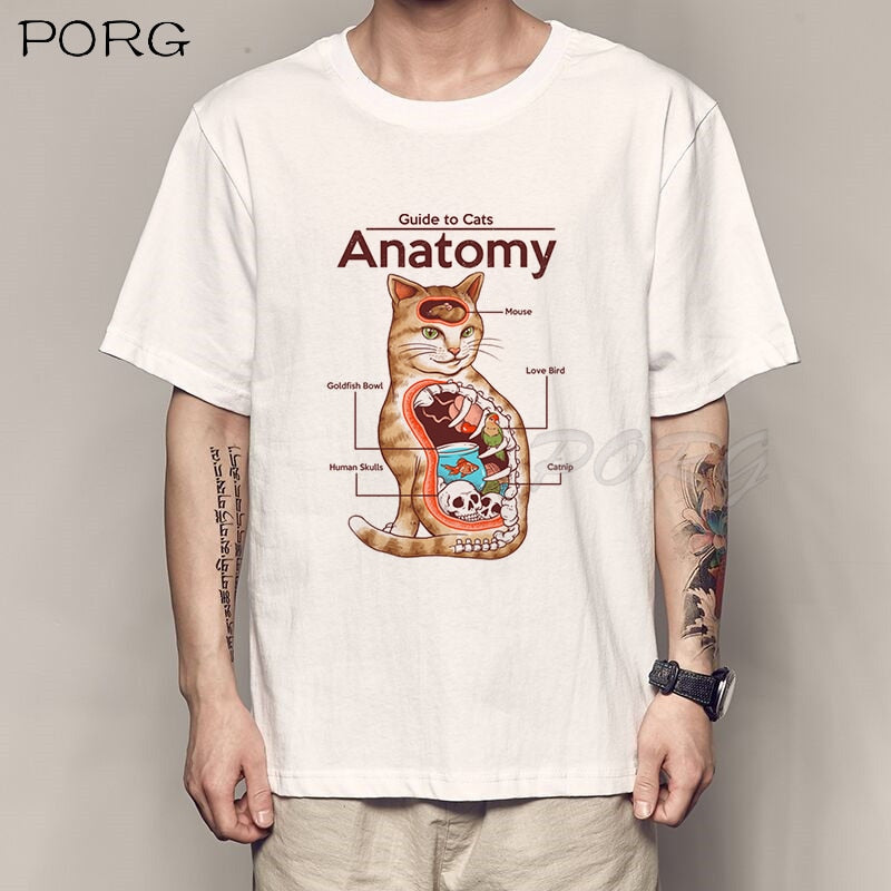 Camiseta holgada de Catana para hombre con estampado de gato y Anime.