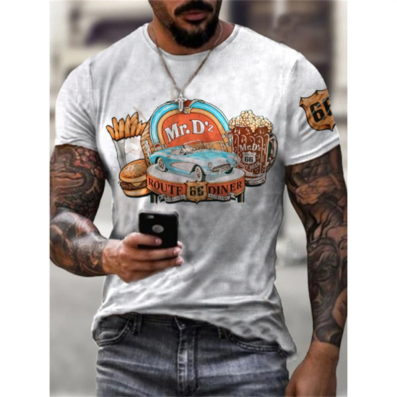 Camisetas para hombres Ropa de Manga corta, Moda America Route 66.