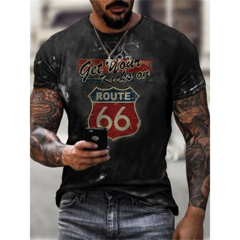 Camisetas para hombres Ropa de Manga corta, Moda America Route 66.