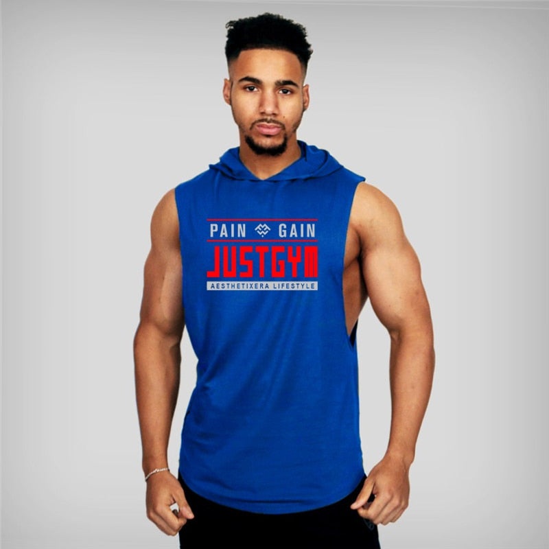 Ropa para entrenamiento en gimnasio, camiseta sin mangas con capucha para hombre.