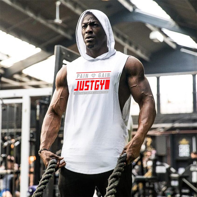 Ropa para entrenamiento en gimnasio, camiseta sin mangas con capucha para hombre.