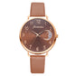 Reloj de cuarzo con correa de cuero y pulsera con esfera de luna
