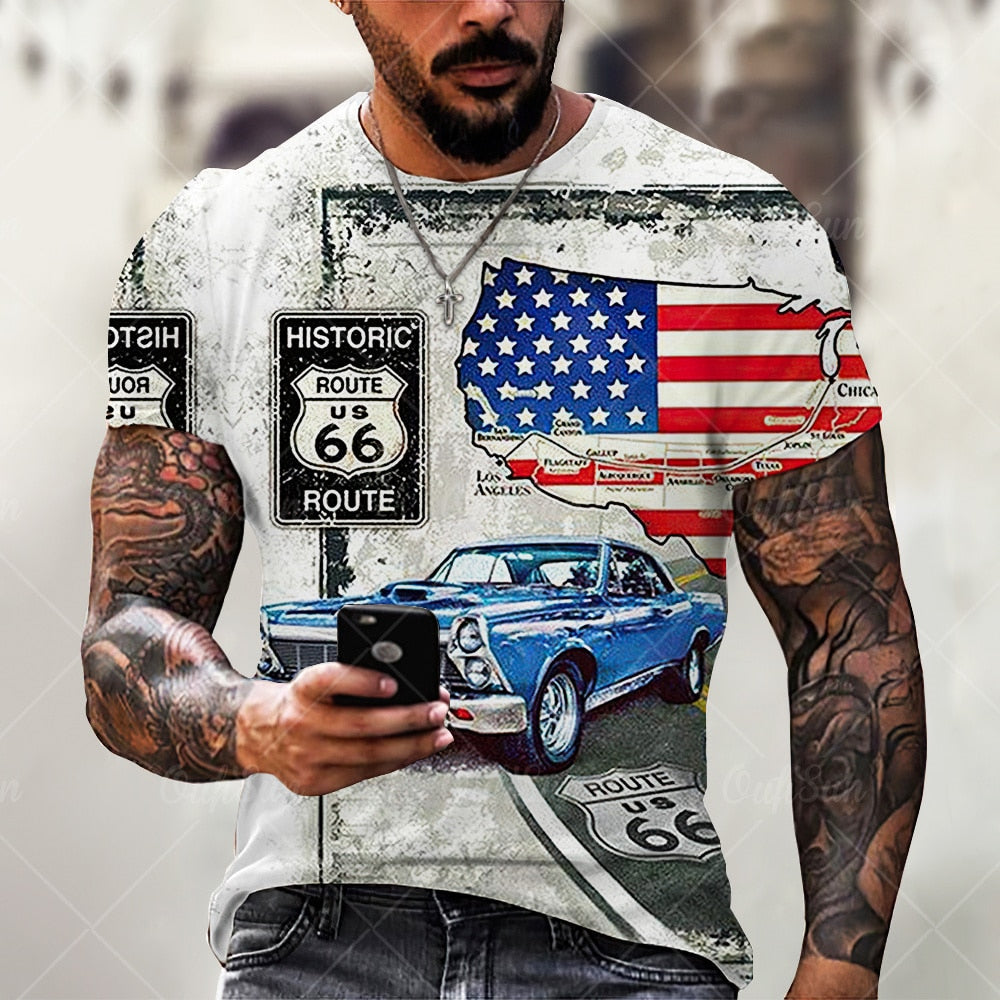 Camisetas para hombres Ropa de Manga corta, Moda America Route 66.