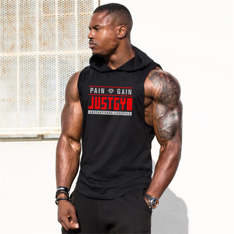 Ropa para entrenamiento en gimnasio, camiseta sin mangas con capucha para hombre.