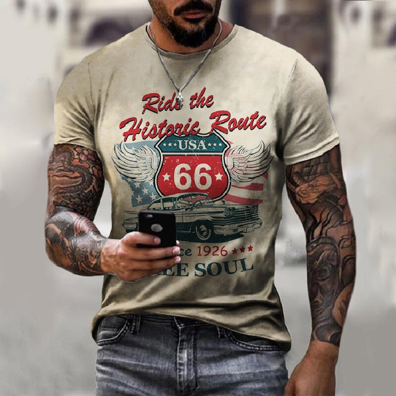 Camisetas para hombres Ropa de Manga corta, Moda America Route 66.