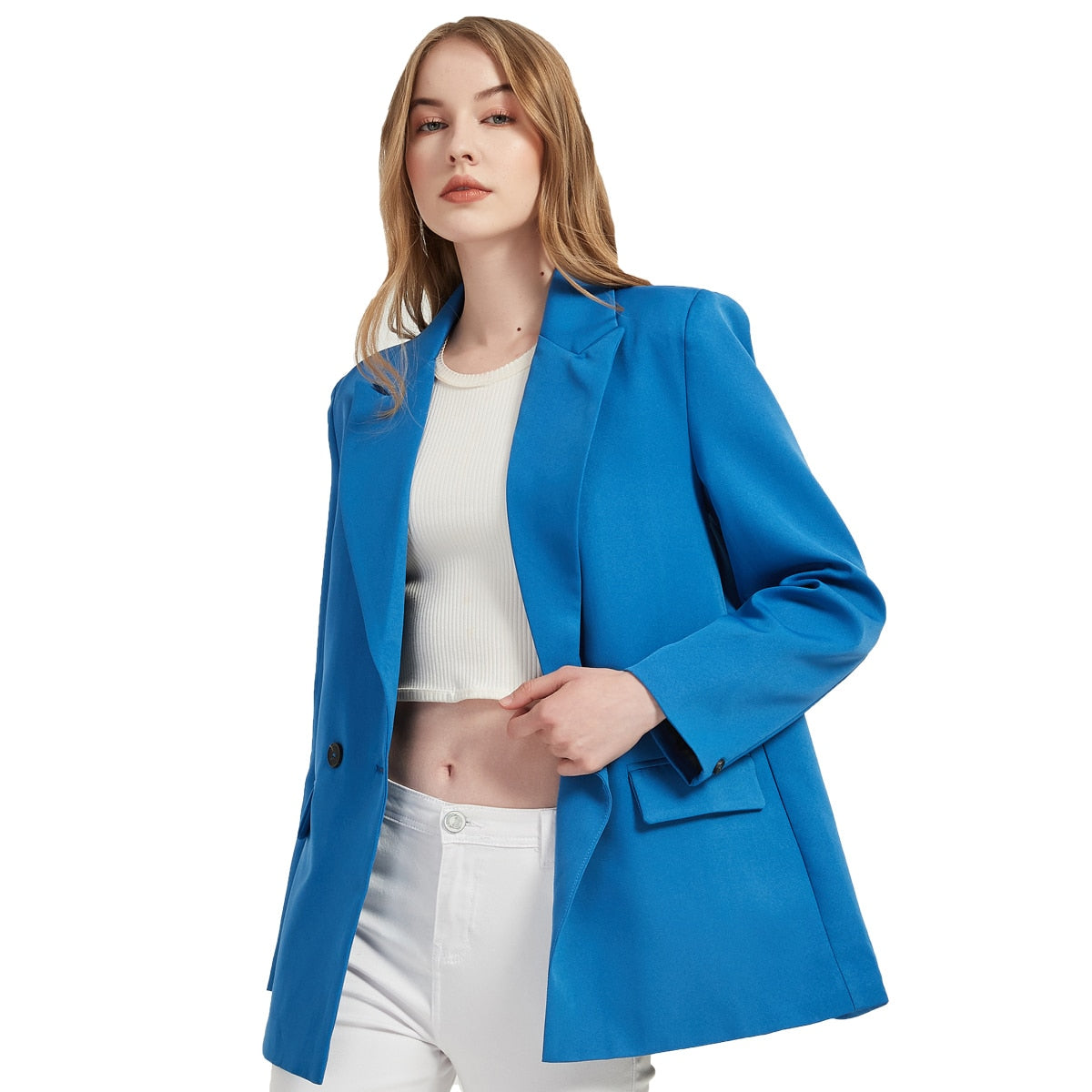 Blazer de mujer, chaqueta informal de color sólido con bolsillo cruzado, abrigo de mujer